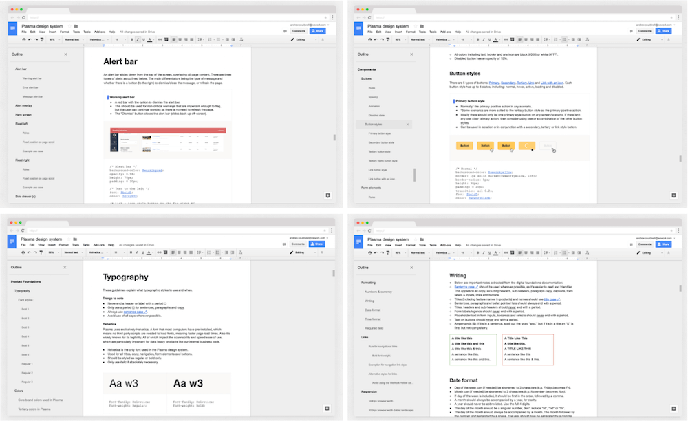 Документирование шаблонов в Google Docs для системы проектирования Plasma